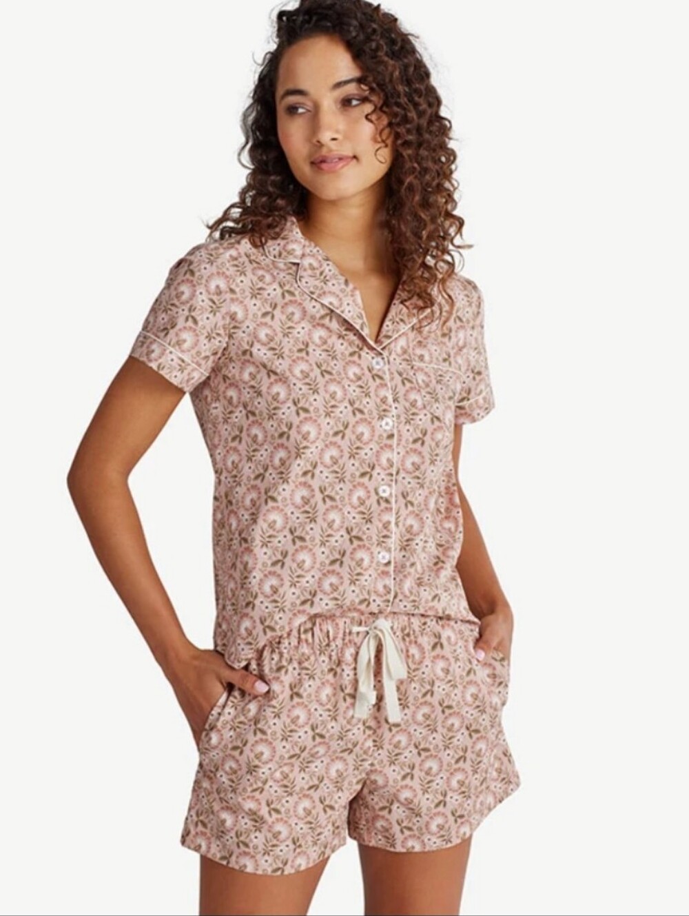 THE COMPANY STORE 100% Cotton Floral Poplin Mauve Floral Print Pajama Set S